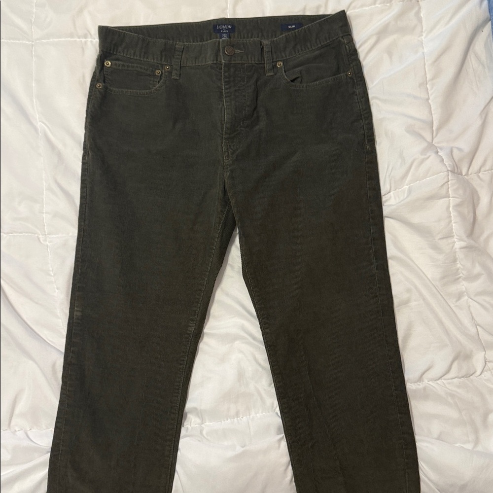 J. Crew Olive Slim Corduroy Pants